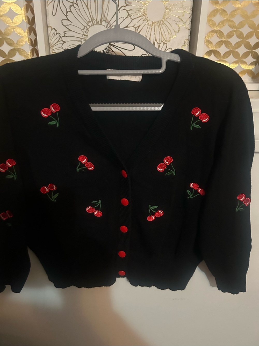 Bella Pogue Black Cherry Embroidered Cardigan Crop Sweater